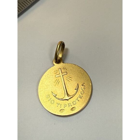 18K Yellow Gold Pendant Estate Jesus Christ Dio Ti Protegga Medal - Picture 2 of 9